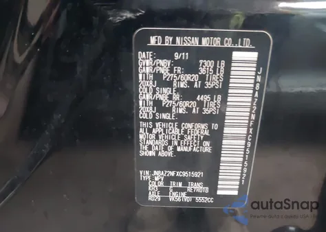 2012 Infiniti Qx56 z USA, uszkodzony, nr VIN JN8AZ2NFXC9515921